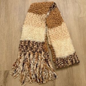 Cejon Brown Beige Textured Knit Fringe Winter Scarf Cozy